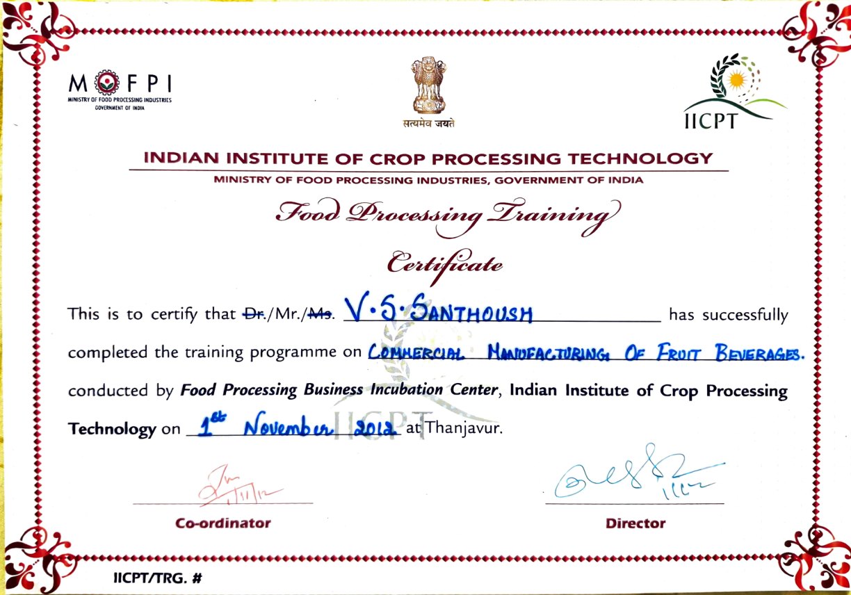 IICPT Thanjavur certificate