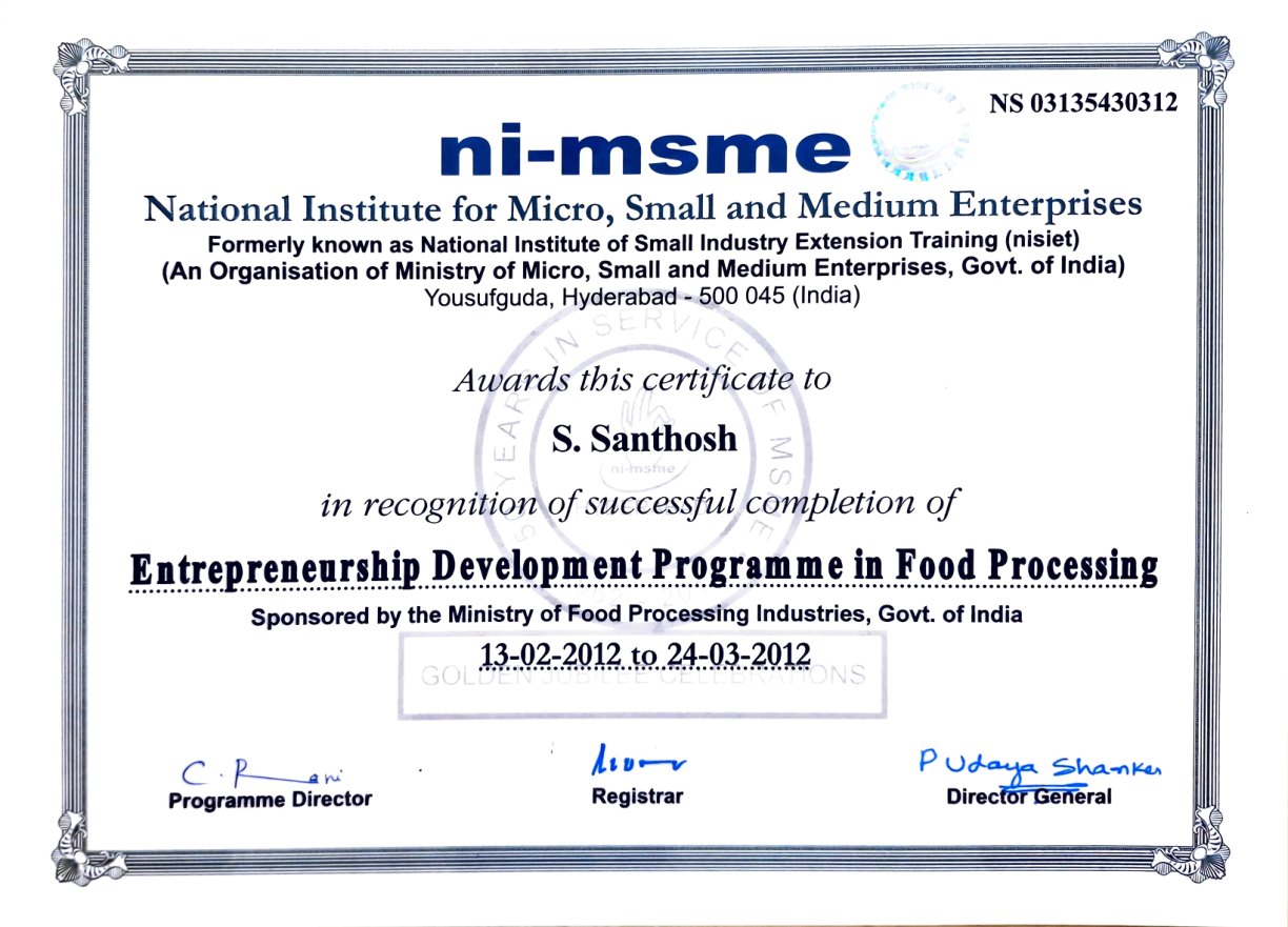 ni-msme Hyderabad certificate
