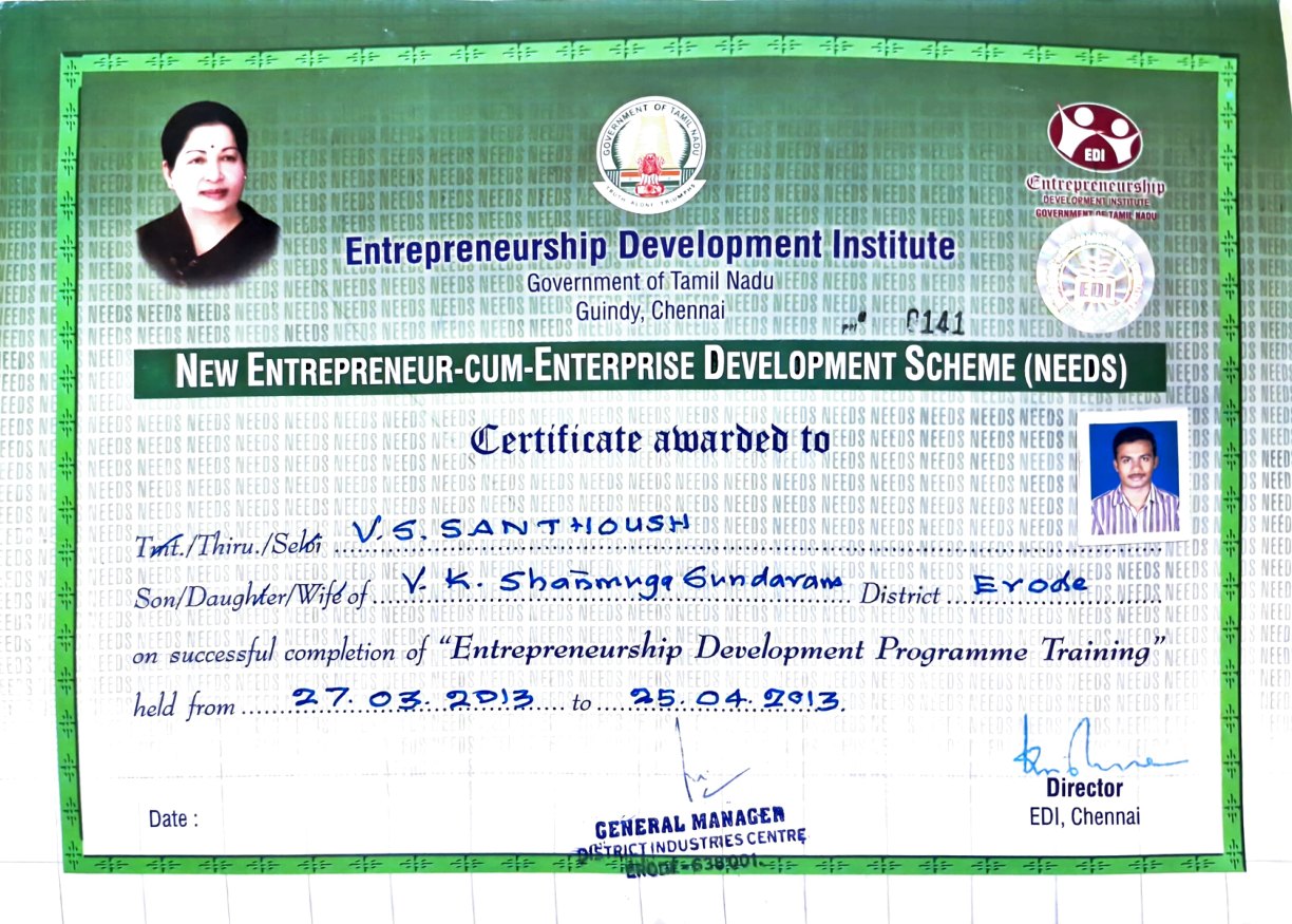 EDI Chennai - NEEDS certificate